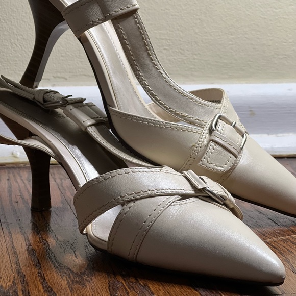 Shoes - White leather heels by Connie size 10